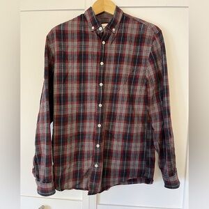 Frank & Oak Men's Red and Gray Plaid Button-Down Shirt